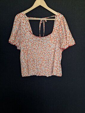 💙 Old Navy Floral Peplum Top Puff Sleeve Size XL Smocked Back Cottagecore Boho